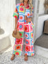 'Splendory' Collared Print Top and Pants Set - Celes Fashion
